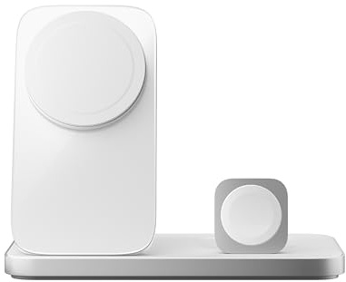 Nomad Stand One Max V4 MagSafe Qi2.2 Ladegerät 25 W I 3-in-1 Wireless Charger für iPhone, Apple Watch & AirPods I Silver