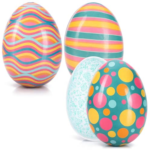 com-four® 3X Ostereier zum Befüllen 12 cm - Bunte Fülleier - Osterdeko zum Selbstbefüllen mit Süßigkeiten, kleinen Geschenken und Ostergras - Dekoeier für Ostern [Auswahl variiert]