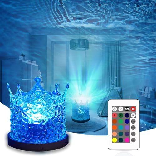 BIRBANN 3D Ocean Wave Projector Night Light, 16 Colors Crown LED Water Ripple Lamp with Remote & Touch Control, 360° Glow Dimmable Ambient Light for Bedroom, Kids Room, Gaming, Christmas Gift