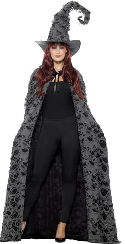 Smiffys Deluxe Spellcaster Cape, Grey Distressed, Unisex, Halloween Fancy Dress Accessory, Witch Dress Up Accessories