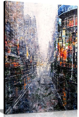 Abstract Modern Painting Cityscape Canvas Wall Art Picture Print (18x12in)