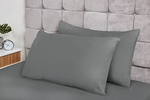 Lex’s Linens Extra Large Pillowcases – Grey Polycotton Bed Pillow Cover Pair 22″ × 31″ (55 × 78 cm) – Soft, Durable & Easy Care