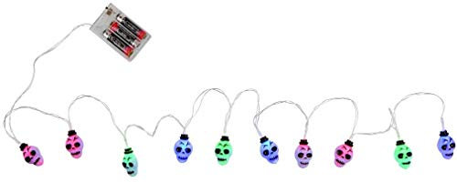 Mottoland 642198 - Totenkopf Lichterkette - bunt mit Farbwechsel, Halloween Deko