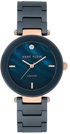 Anne Klein Women's Genuine Diamond Dial Ceramic Bracelet Watch Navy Blue/Rose Gold