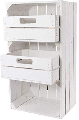 Weiße Regalkiste mit 2 Schubladen 68cm x 40cm x 31cm Obstkisten Schrank Holzbox Shabby chic Weiss Nachttisch Nachtschrank DIY modern Möbel Garten Weinkisten