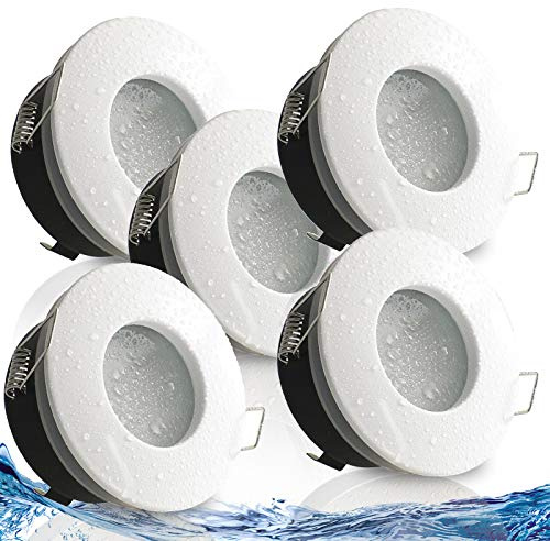 trendlights24 NAU Decken Einbaustrahler rund flach IP65 230V 5W 5er Set | Decken Einbauleuchten, Weiß, ultra flach, 50 mm Einbautiefe, LED Spots, Neutralweiß, 4000k, austauschbar Bad, außen