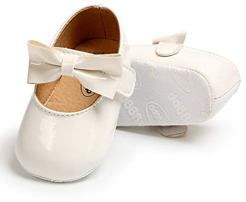RVROVIC Baby Girls Ballerina Mary Jane Flats Toddler Girl Princess Dress Shoes Soft Infant Crib Shoes(12-18 Months Toddler,2-White)