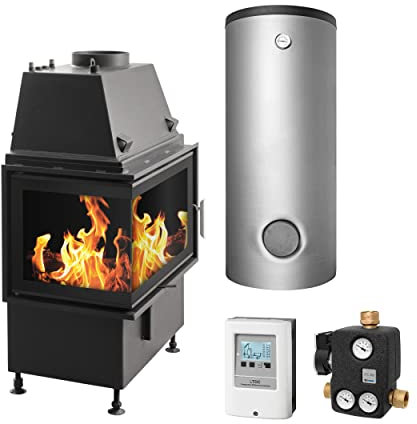 Schmitzker KS2992 No2 Links 17 kW Wasserführender Kamineinsatz - Komplett-Set mit Hygienespeicher SHS 550 + 1 SWT, inkl. Isolierung