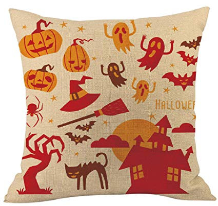 Yowablo Kissenbezug Kissenhülle Wurfkissenbezug Halloween,Horrormuster, Kürbis Drucken Muster für Büro,Zuhause,Auto,Café,Laden,Bibliothek usw (45cm x 45cm,2K)