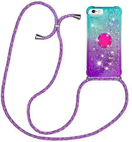 YuhooTech Handykette Hülle Kompatibel mit iPhone 6 / iPhone 6S Handyhülle Quicksand Glitzer Hülle mit Band - Silikon Handyhülle mit Kordel Umhängenband - Schnur mit Treibsand Case zum Umhängen
