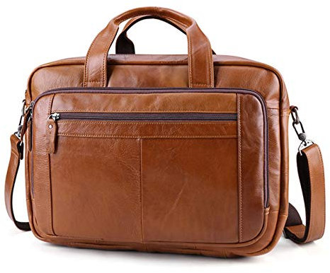 Borsa a Mano Uomo Ventiquattrore Borse a Tracolla, Mens Genuine Leather Laptop Bag 15.6inch espandibile Cartellina Fashion Casual Crossbody Handbag Messenger Shoulder Bag Grande Capacità Borsa a Spall