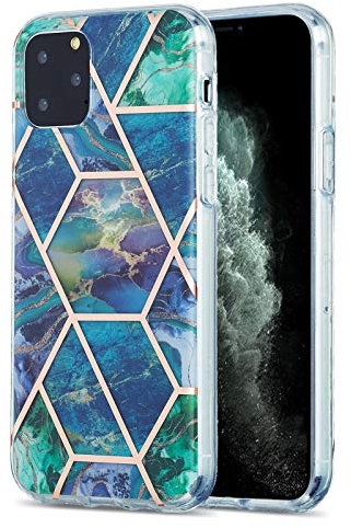 MoEvn Coque de protection en silicone TPU pour iPhone 11 Pro, ultra fine et transparente, motif marble, bleu