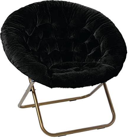 Milliard Saucer Chair For Adults, Teens & Kids, Black, Faux Fur XL Circle Chair for Bedroom, Dorm & Gaming, Foldable Comfy Accent Seat for Small Spaces, Folding Moon / Mushroom / Round Oversized Style