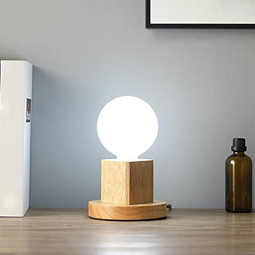 Lampe de Table en Bois Moderne E27 - Simplicité pour Bureau, Chevet, Salon, Table Basse, Bibliothèque - Avec Interrupteur (Pas d'Ampoule) (A)