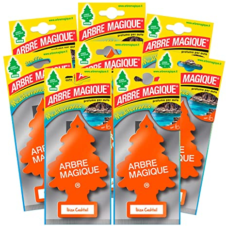 Arbre Magique Mono, Lufterfrischer für Auto, Ibiza Cocktail, Duft frisch und leicht würzig, hält bis zu 7 Wochen, hergestellt in Italien, 8 Stück