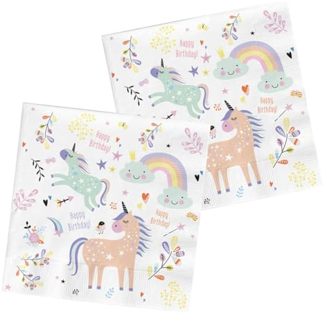 Folat 68349 Servietten Unicorns & Rainbows 33x33cm-20 Stück, Mehrfarbig, Mittel