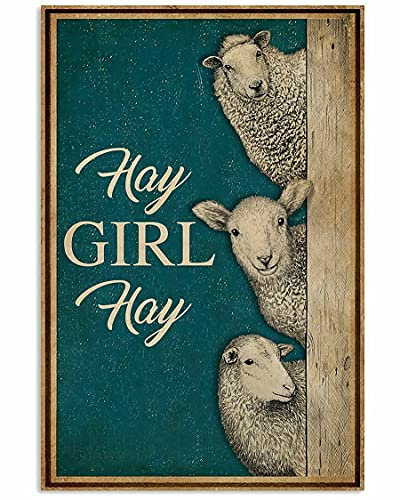 SIGNCHAT Wandposter mit Heu und Schaf aus Metall, 20,3 x 30,5 cm