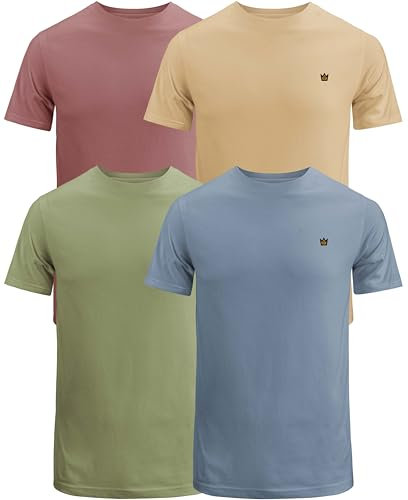 JRC Just Royal Clothing Pack of 4 Mens Short Sleeve Crewneck T-Shirts, Casual Round Neck Tops (Mouve, Stone Blue, Sheep Skin, Sage, XL)