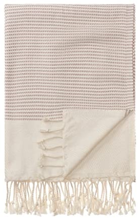 URBANARA Hamamtuch Bolu – 50% Baumwolle & 50% Bambus, Saunatuch/Strandtuch/Liegetuch mit Rautenmuster und Fransen - Blasses Rosa/Naturweiß