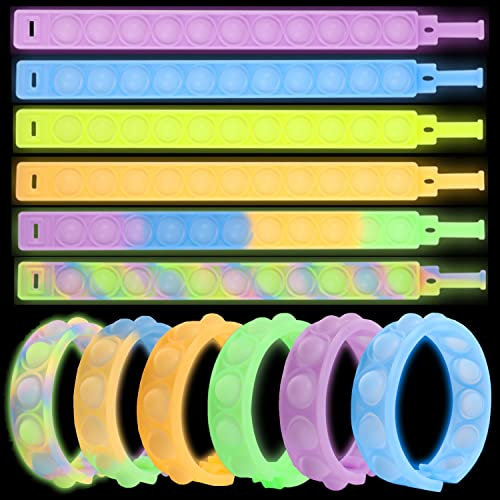 Yeefunjoy 12pcs Fluorescent Push Pop Bracelet Bubble Fidget Toys Poppet Bracelet pour Enfants, Push Pop Bubble Bracelet Nouveauté Cadeaux