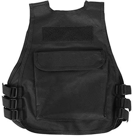 ASHATA Kinderweste mit Mehreren Taschen, schweißabsorbierend, militärische Tarnung, Fotografie, Reisen, Wandern, Weste, Jacke für Spiele im Freien(Schwarzes L)