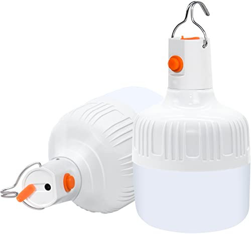 Camping Light, 2Pcs Camping Lantern USB Rechargeable Lamp, 600 Lumens 3 Lighting Modes Battery Powered LED Work Light Bulb, Portable Waterproof Tent Light for Outdoor Camping Emergency Hiking