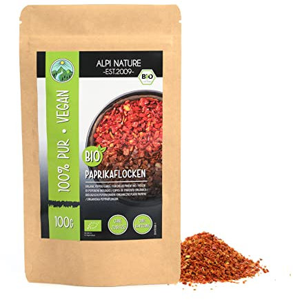 Alpi Nature Paprikaflocken BIO 100g, rote Paprika Flocken und Samen, Paprika Gewürz zum Kochen