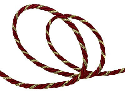 TOMASELLI MERCERIA 5 Mt Passamaneria Cordoncino Filo Lurex 3 Capi Intrecciato Tinta Unita 3 Mm - Rosso e Oro
