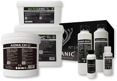 MICROLANIC - MIKROZEMENT-KIT 5M² SAR | Speziell für raue, saugfähige Untergründe | Gebrauchsfertiger Wachsbetonbausatz von 5 m² für Wände und Böden. | Geeignet für Mörser und Gotelé | FREUND