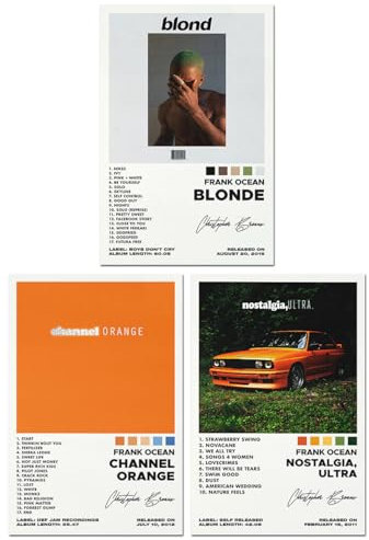 Bkioqoh Ein Set mit 3 Leinwandpostern, Frank-Poster, Ozeanblond, Poster, Kanal, Orange, Album-Ästhetik, 3-teiliges Set, 20,3 x 30,5 cm, Leinwanddrucke, ungerahmt