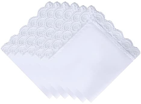 Deeorla Damen-Taschentuch aus Baumwolle mit Spitze, Weiß, A2-6 Stück, Einheitsgröße
