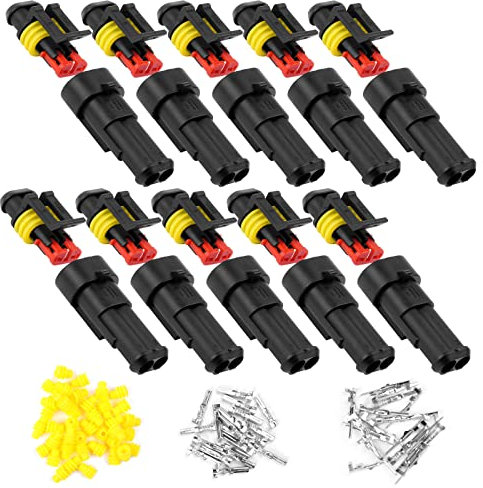 URAQT 10 Kits Enchufe de Conector Eléctrico a Prueba de Agua de 2 Pines, Kit de Enchufe de Conector Eléctrico a Prueba de Agua, con Conector Sellado y Aislado de Caucho de Silicona
