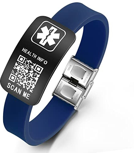 Theluckytag Medizinische Armbänder Männer Frauen mit QR Code Alert ID Armbänder Silikon wasserdichtes Armband passt Handgelenke bis 9'''mehr Raum Benutzerdefinierte Notfall medizinische ID Alert Info