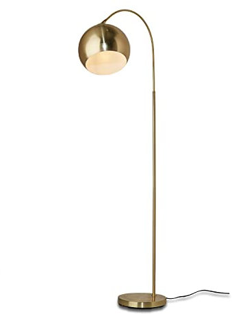 KHG Bogenleuchte in Gold-Optik Finish aus Metall mit schwenkbarem Lampenschirm, E27 Fassung ohne Leuchtmittel, Bogenlampe mit praktischem Fußschalter und stabilem Standfuß, 1-flammige Standlampe