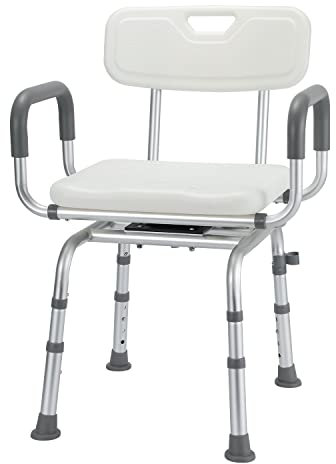 Sonnewelt Duschhocker Duschstuhl 360° Drehbar mit Rückenlehne und Armlehne höhenverstellbar Badhockerund 40-48 cm Anti-Rutsch-Füße Stabil duschstuhl für senioren