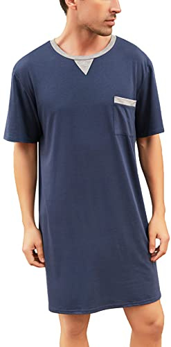 Yukiuiny Maglie Pigiama Uomo Maniche Corte Abbigliamento da Notte Cotone Camicie Lunghe per Dormire