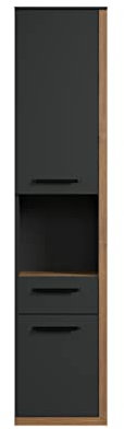 trendteam smart living - Hochschrank Schrank - Badezimmer - Synnax - Aufbaumaß (BxHxT) 35 x 157 x 31 cm - Farbe Anthrazit mit Coast Evoke Eiche - 213460384