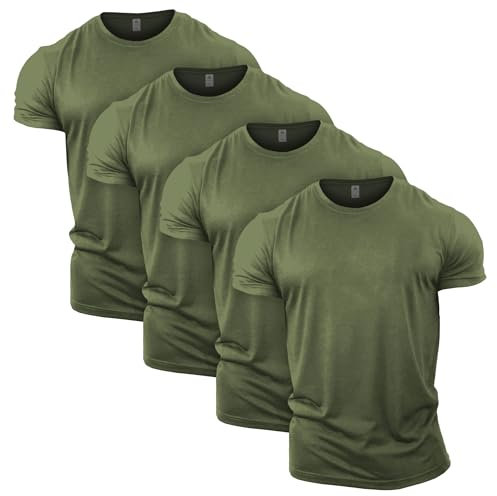 GYMTIER Fitness T Shirt für Herren Set mit 4 T Shirts Bodybuilding Trainingsoberteil, einfarbig, grün, XL