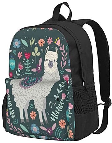 KoNsev Laptop-Rucksack mit Blumen-Alpaka-Motiv – stilvoll, langlebig und bequem, Schwarz , One size