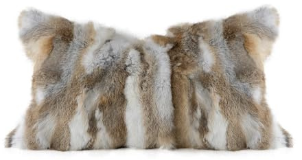 MOOX Rabbit Fur Throw Pillow Covers Decorative Fluffy Soft Fuzzy Plush Luxury Genuine Animal Skin Lumbar Pillow 12x20 Cushion Cover(Yellow-White, 12x20inch)