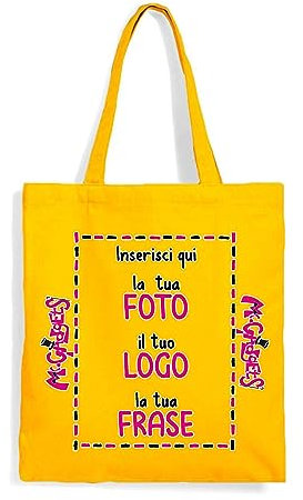 Mr. Gadgets Shopper Personalizzabile 100% cotone riutilizzabile-Con manici lunghezza 67cm -Dimenisoni 38x42 (GIALLA)