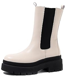 QUEEN HELENA Stivali Chelsea Platform Stivaletti Donna X29-66 (Beige, 38)