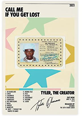 Tyler, The Creator Call Me If You Get Lost, Leinwand-Poster, Wandkunst, Dekor, Bild Gemälde für Wohnzimmer, Schlafzimmer, Dekoration, ungerahmt, 60 x 90 cm