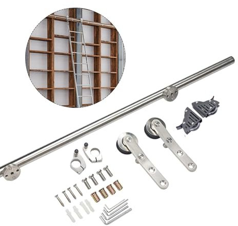 4 Fuß - 20 Fuß Verschiebbare Bibliotheksleiterschienen-Set (ohne Leiter) + Bodenrollen, Dachbodentreppe, Edelstahl-Scheunentor-Hardware-Set for Zuhause/Innenraum/Dachboden (Size : 488cm/16ft)