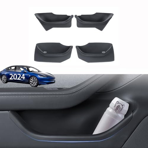 KAVANIC Tesla Model 3 Highland Car Door Side Storage Box Door Shelf Organizer Compartment for Tesla Model 3 Highland 2023+ 2024 Silica Gel Door Slot Mats Protector Accessories 4 Pack