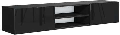 MebLocker Armoire TV Suspendue - 160 cm - Meuble TV Bas - Armoire Murale pour Salon - Meuble TV - Design Moderne (Noir Brillant)