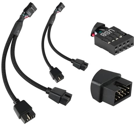 2PCS USB Header Splitter Cable Nylon Braided Motherboard USB 2.0 9pin Header 1 to 2 Extension Hub Splitter Connector Adapter Port Multiplier Extension Cable for Computer Internal Motherboard 15cm