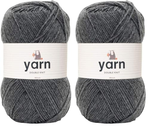 Korbond DK Grey Acrylic Yarn - Lightweight, Hypoallergenic & Durable (290m Total) (Pack of 2)