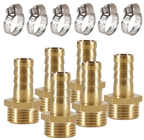 Tulov Lot de 6 raccords de tuyau en laiton de 10 mm avec filetage extérieur - Adaptateur pour conduites d'air, de gaz et d'eau