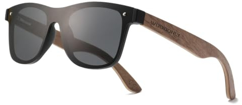 WOODONLY Gafas de Sol Polarizadas de Madera - Modernas Gafas Rectangulares de Una Pieza para Hombres y Mujeres - Regalos Perfectos (Negro)